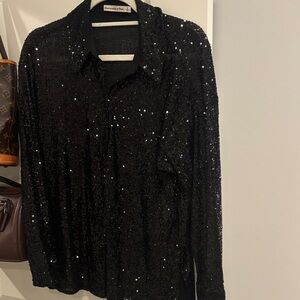 Abercrombie & Fitch Black Sequin Button-Down Shirt